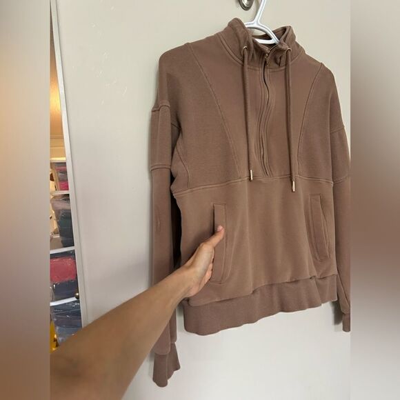 Zyia Active Tan Brown Quarter Zip Sweatshirt Jacket - Picture 5 of 14